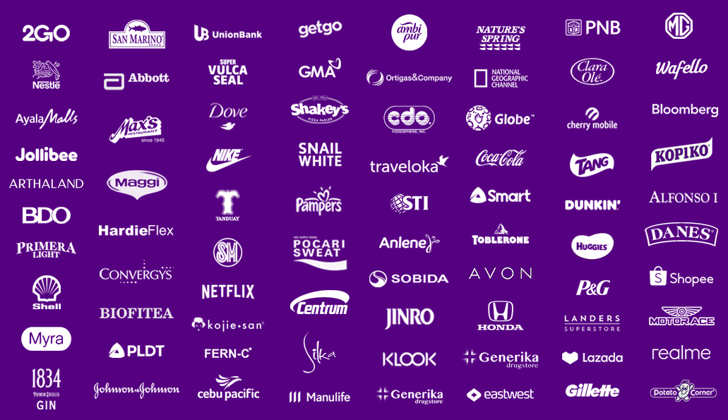 Client brands Kerplunk! Studios & Productions Inc. has worked with, including SM, Globe, Netflix, Jollibee, Coca-Cola, Shopee, Lazada, BDO, and more